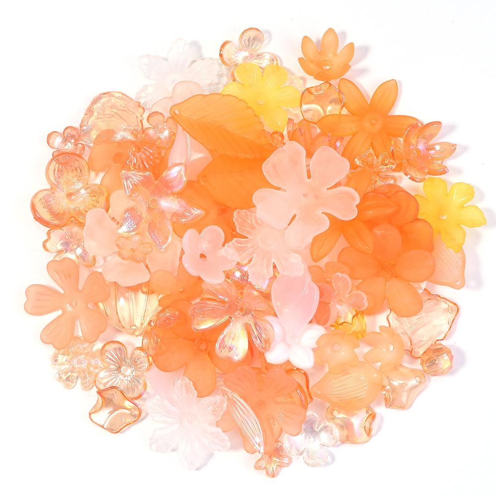 50g/lot Multistyle Acrylic Beads Colorful Flower Leaf Shape Loose Spacer Beads For DIY Handmade Phone Chain Keychain Accessories