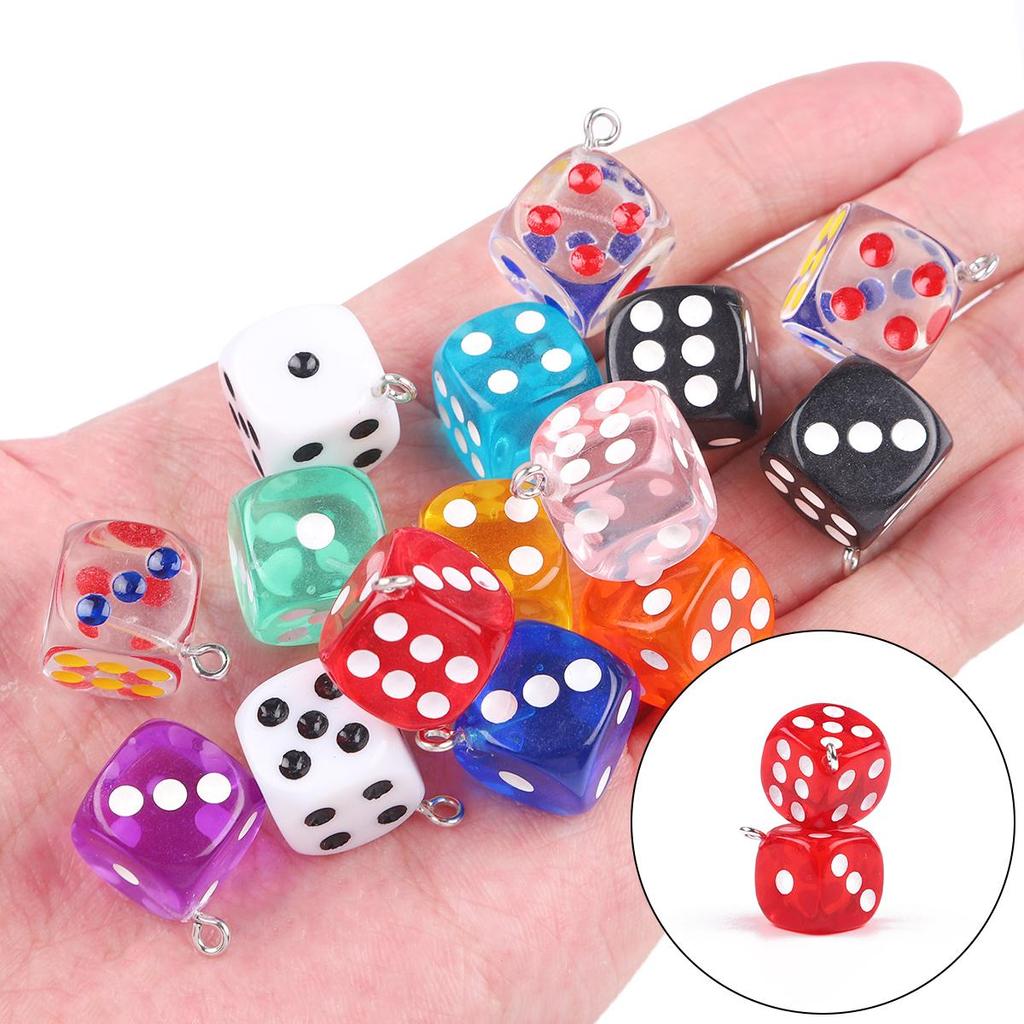 6/10Pcs 14mm Resin Dice Pendants For Jewelry Making DIY Necklace Bracelet Earring Accessories