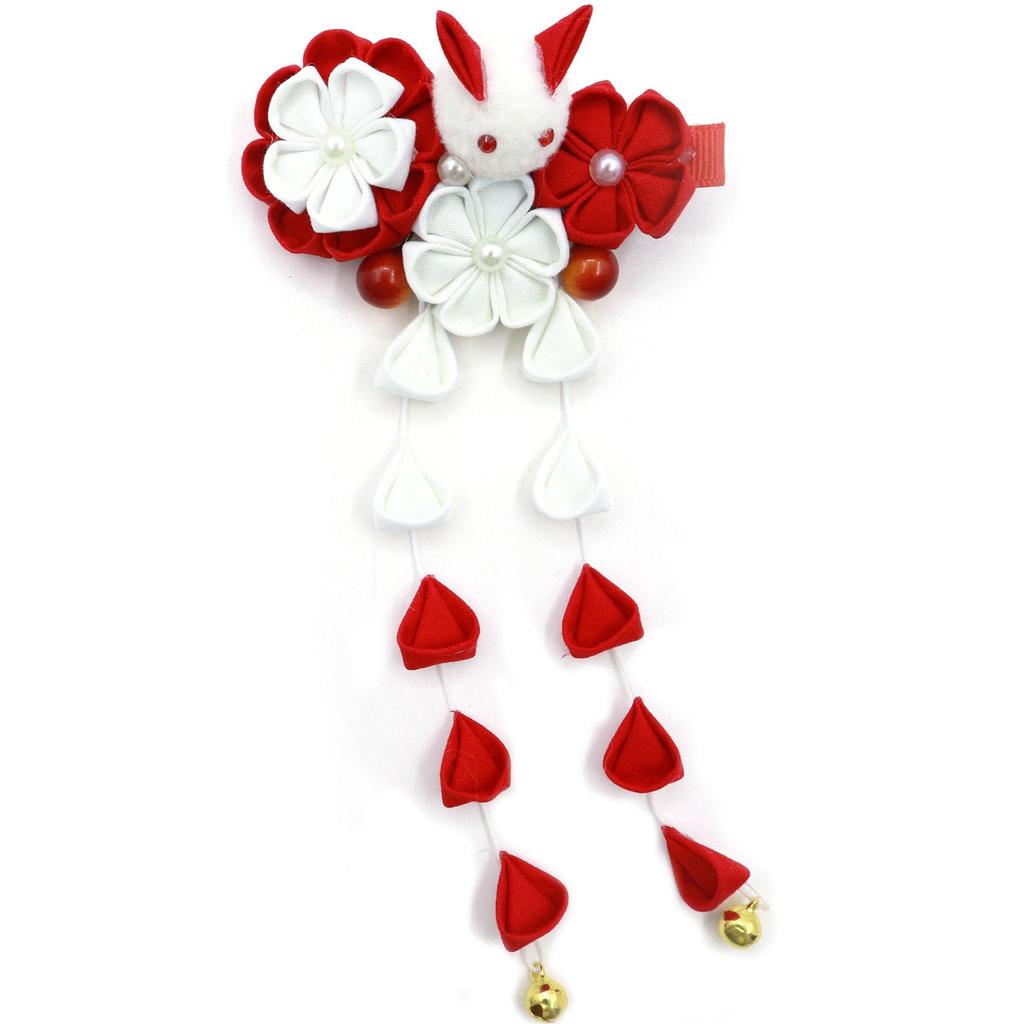 Doscpa Haarschmuck, Tsumami-zaiku (Japanisches Handwerk) Hasen-Klammer für Mädchen, Alter 3-7, Shichi-Go-San, Volljährigkeitszeremonie, Yukata, Japanisch