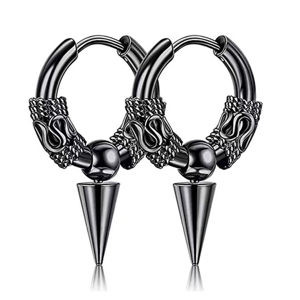 1 Pair Punk Stainless Steel Stud Earrings Black Earrings Set For Men Women Vintage Hip Hop Piercing Ear Fashionable and Minimalist Jewelry