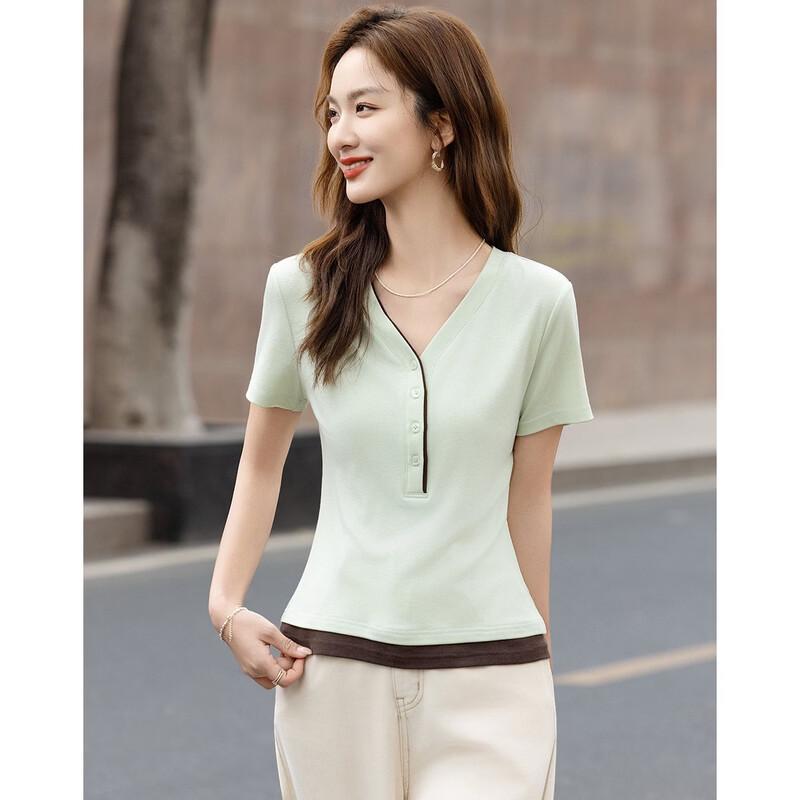 Women's V-Neck Color Block T-Shirt