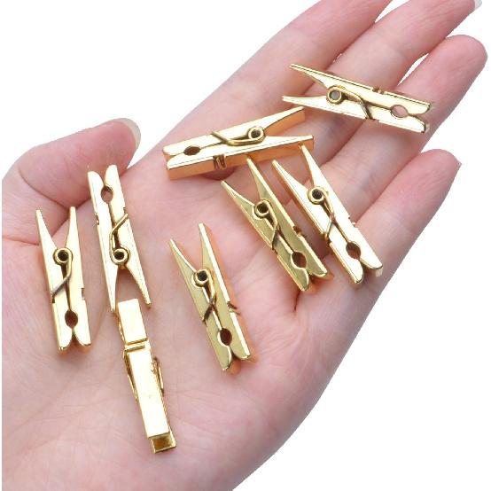 Mini Plastic Clips, 100 Pieces Utility Photo Clips Paper Peg Clothes Line Clips - 3.5 x 0.5 x 0.7cm, Gold