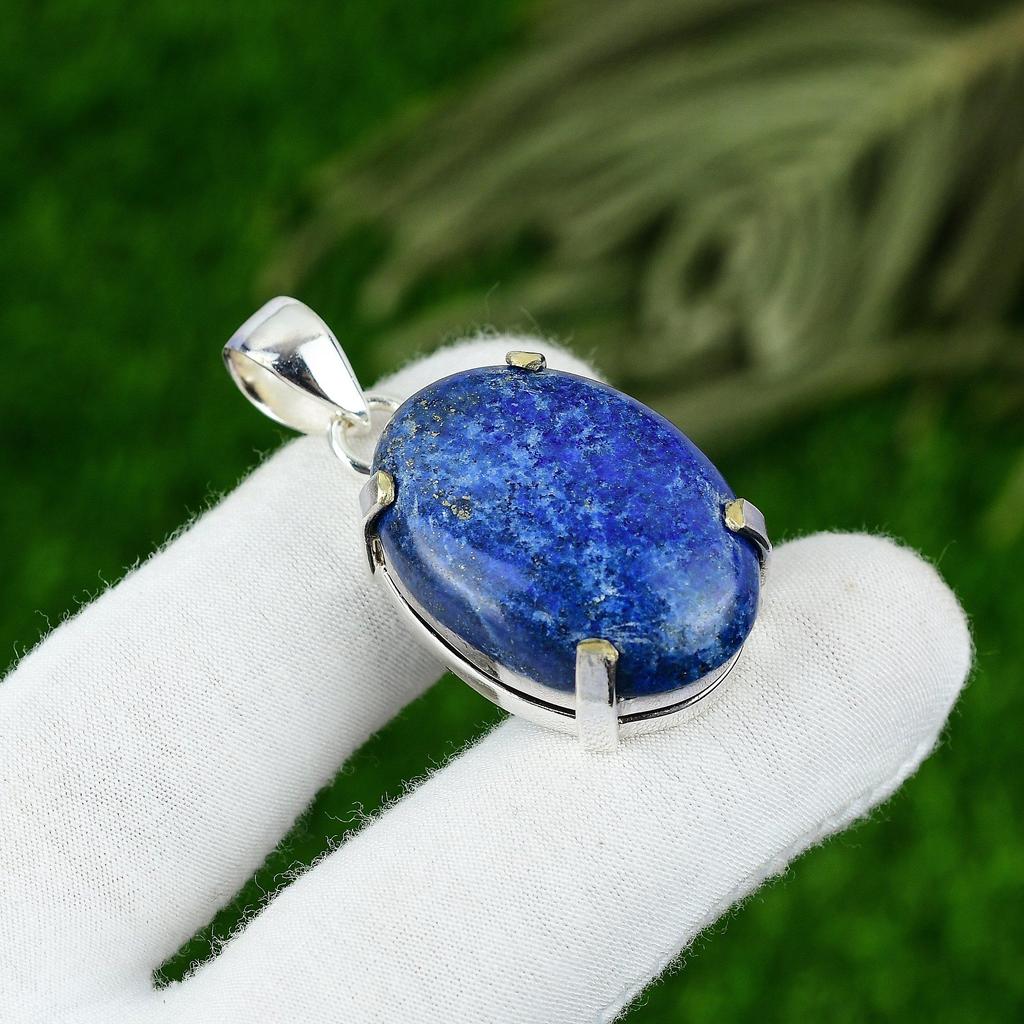 925 Silver Oval Lapis Lazuli Gemstone September Birth Unique New Pendant Jewelry