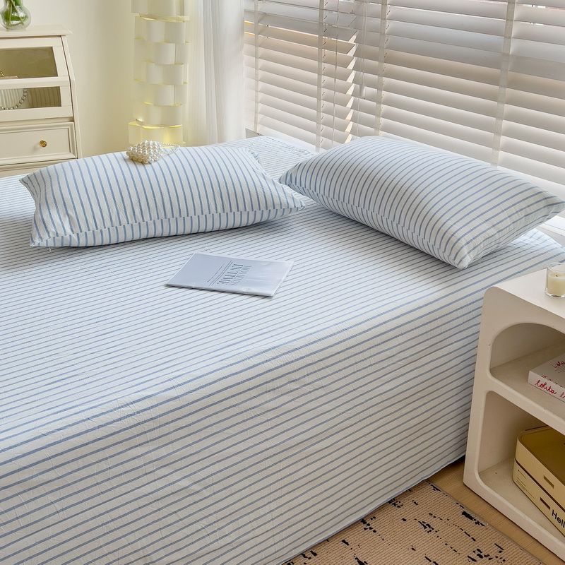 New Thick Minimalist Striped Brushed Bed Sheet for Single Double Student Dormitory