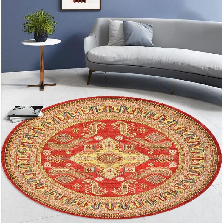 WTEMPO Round Ethnic Style Carpet Full Shop Washable Living Room Carpet Foldable Floor Mat
