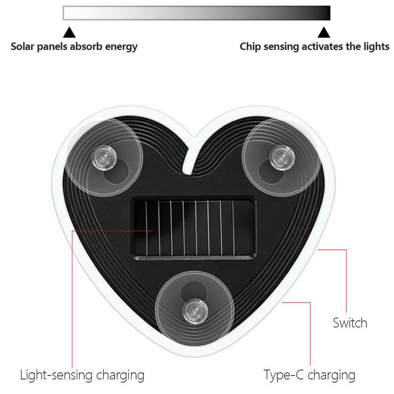 2026 Solar Powered Car Neon Light Striped Heart Lamp Led Ambient Light Wireless Suction Cup USB Rechargeable Led Atmosphere Lamp