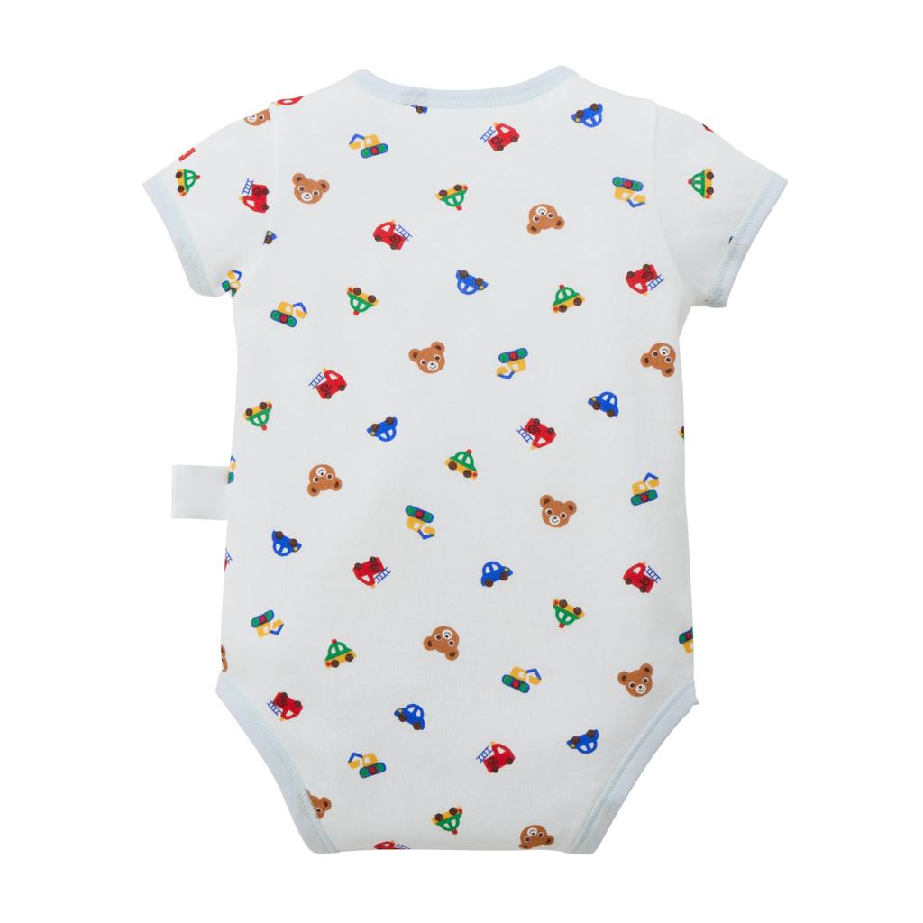 MIKI HOUSE Short Sleeve Baby Undershirt, All-Over Print, 100% Cotton, Made in Japan, for Boys and Girls, Newborns, 70cm, Blue, 40-1526-143