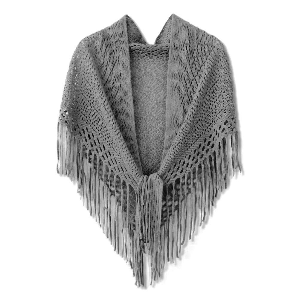 Casual Retro Knitted Shawls Solid Color Versatile Hollow Scarves Breathable Soft Tassels Shawls for Women