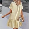 Women's Summer Cotton Linen Midi Short Sleeve Dress Casual V-Neck Button Down