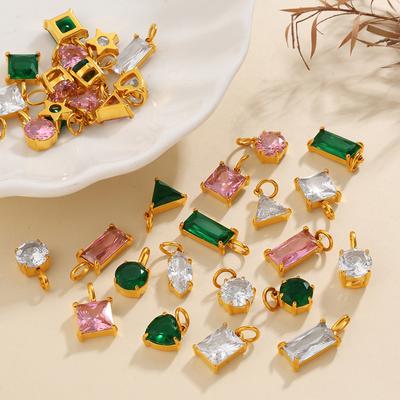 Yori 2Pcs Stainless Steel Gold PVD Plated Cubic Zirconia Pendant for DIY Necklace Bracelet Earring Jewelry Making Accessories