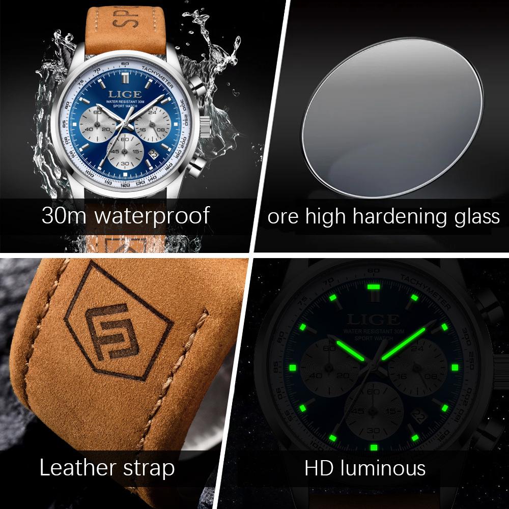 LIGE Men's Multifunctional Waterproof Quartz Watch - Luminous Business Design