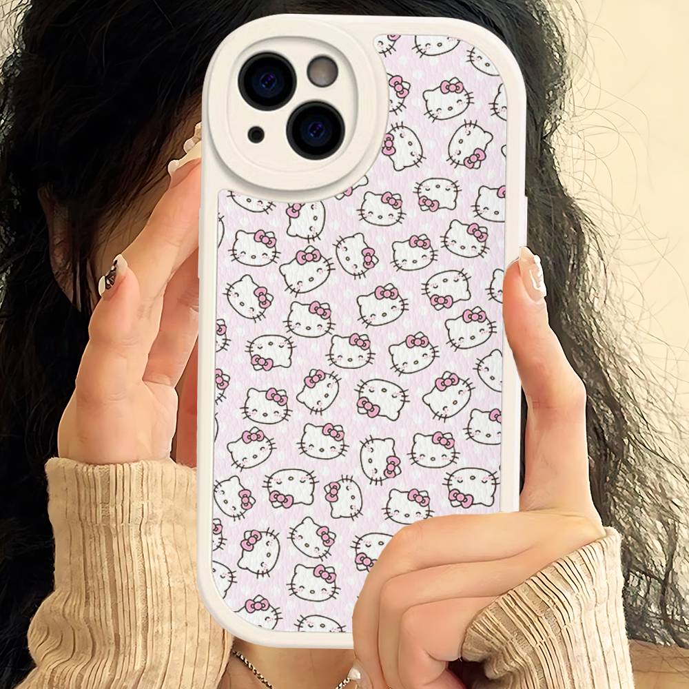 H-Hello Kitty Leather Phone Case For IPhone 15 14 13 Pro Max 12 11 16 Plus Phone Cover