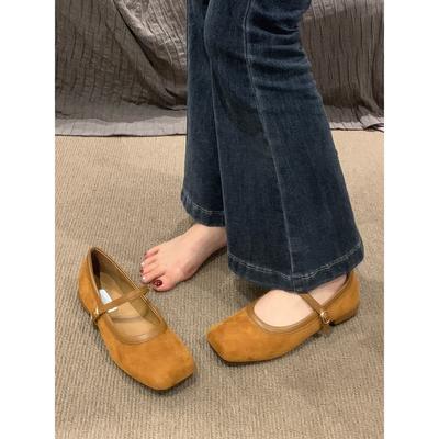 Retro Mary Jane Shoes Women's Shoes Spring and Autumn 2024 New Flat-bottomed Suede French Late Evening Wind with Skirt Single Shoes