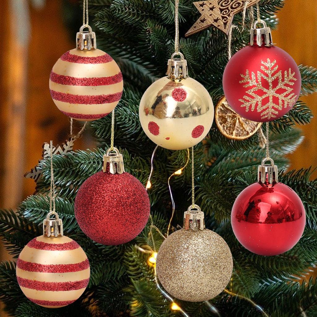50pcs Gold Red Snowflake Christmas Balls Set Plastic New Year Hanging Pendents Ball Ornaments for Xmas Tree Navidad Party Decor
