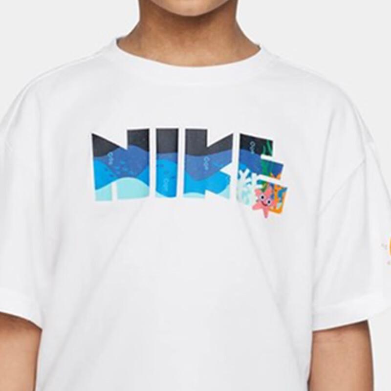 Nike Coral Reef Letter Print Loose Round Neck Short Sleeve T-Shirt Kids Tops White FQ0635-100