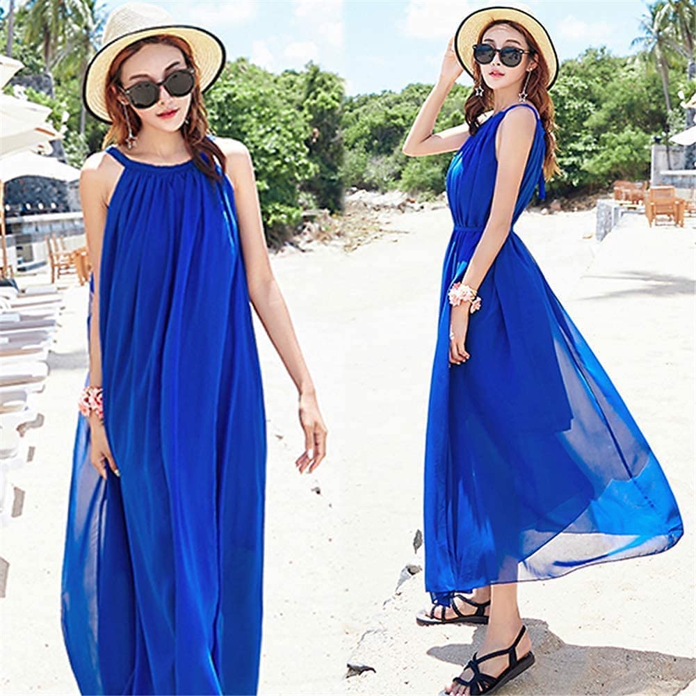 ZOEMAKE Maxi Long Wear Dress, Dress, Sleeveless, Bohemian, Resort, Hawaiian, Summer, Fresh, Women's (Black)