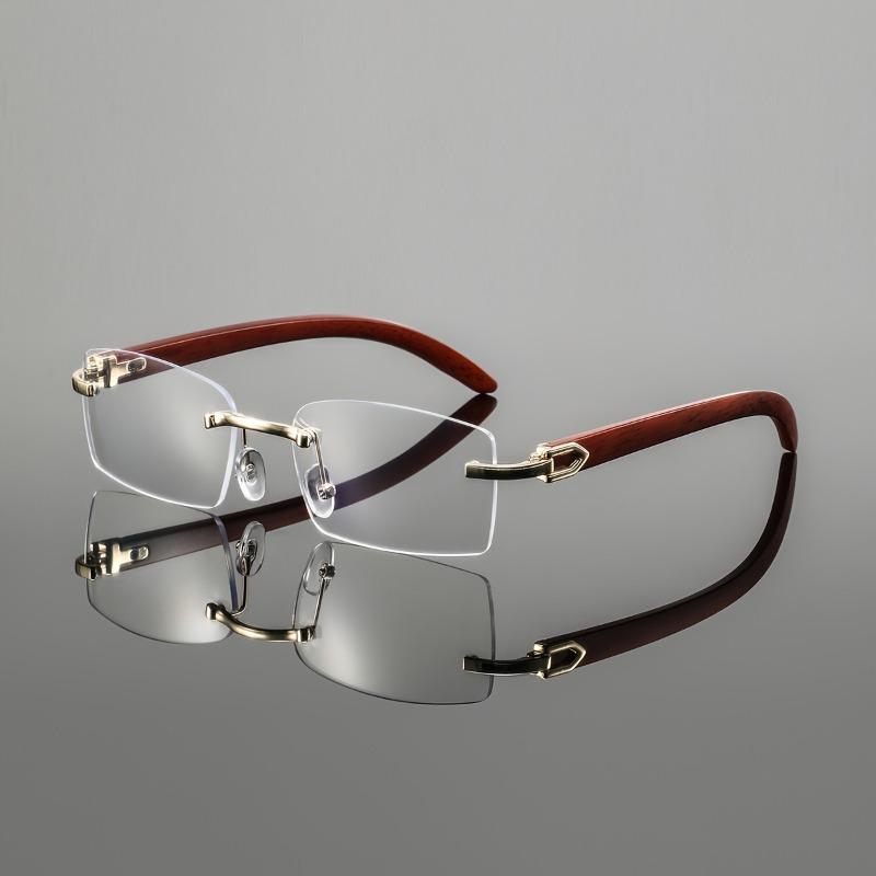 1pcs Gradient frameless imitation wood grain temple business style classic fashionable decorative glasses for both men and women прозрачный