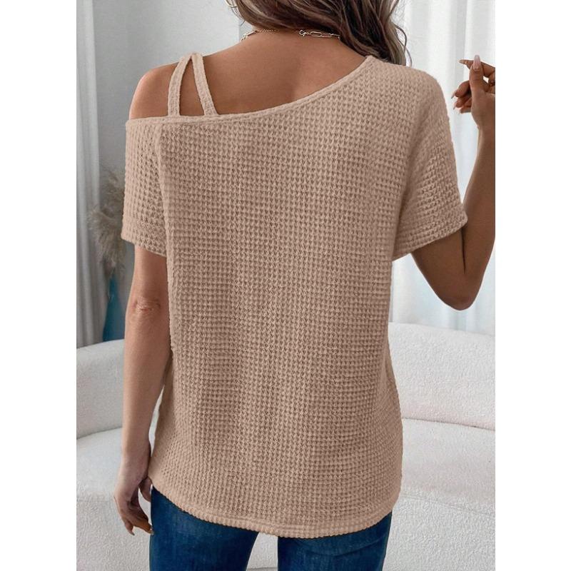 Short-sleeved Solid Tops for Women Summer New Styles Versatile Off-shoulder Knitted Women's Clothing