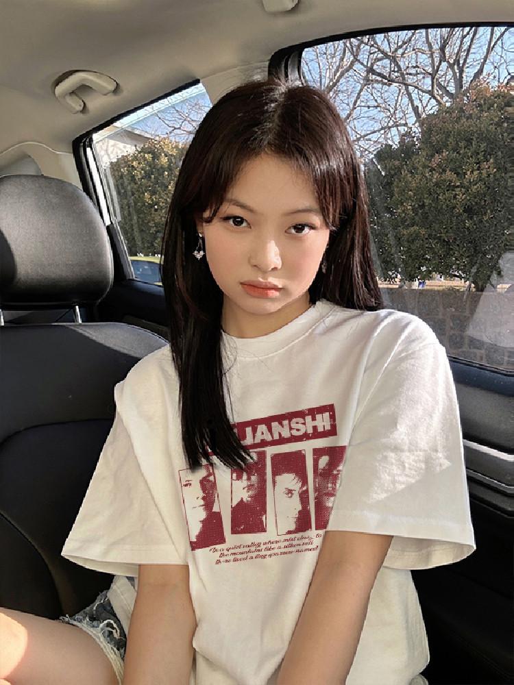 Fat Mm Cotton Rock Team Short-sleeved T-shirt Women's Summer Loose Large Size Design Sense Niche American Trendy T-shirt