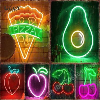 Neon Frucht Metallschild Supermarkt Früchtebereich Poster Restaurant Hintergrund Zuhause Eisenplatte Wandbild Bar Club Wanddeko Plakette