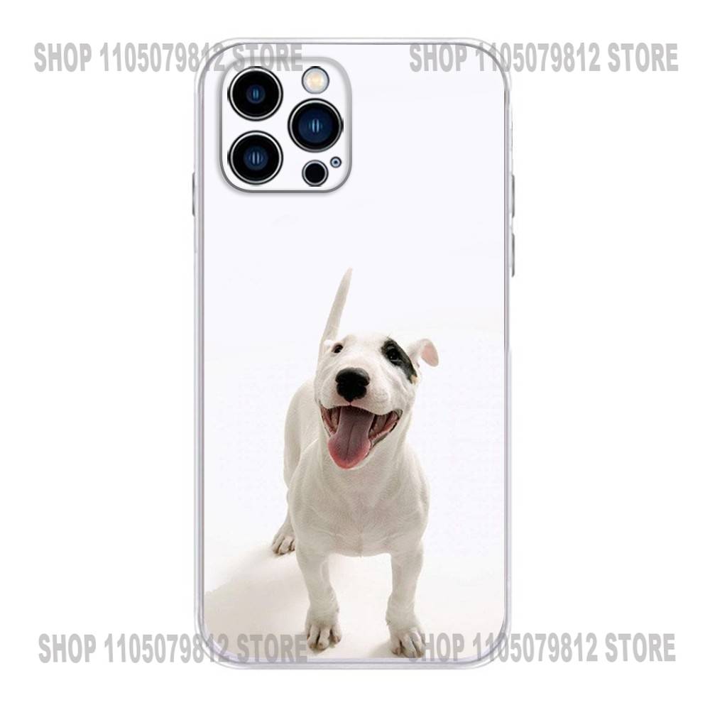 Funny Bull Terrier Dog Phone Case For iPhone 17 16,15,14,13,12,11 Plus,Pro,Max,XR,Plus,E,Mini Transparent Soft Cover