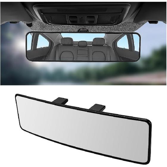 Car Rear View Mirror, 11.2" HD Clear Panoramic Convex Wide Angle Vehicle Rearview Mirror Extender To Reduce Blind Spot, Anti-Glare Clip-On Auto