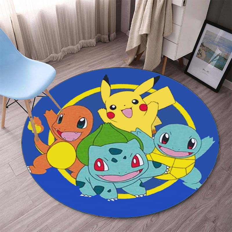 Non-Slip Round Carpet Pokemon Cartoon Gaming Mat Pokemon Carpets Floor Mat Carpet Cute Floor Rug Bedroom Rug