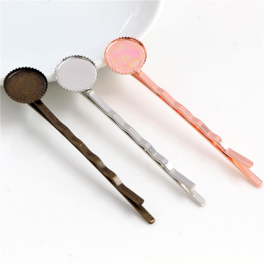 12mm 10pcs High Quality Bronze and Silver Plated Copper Material Hairpin Hair Clips Hairpin Base Setting Cabochon Cameo