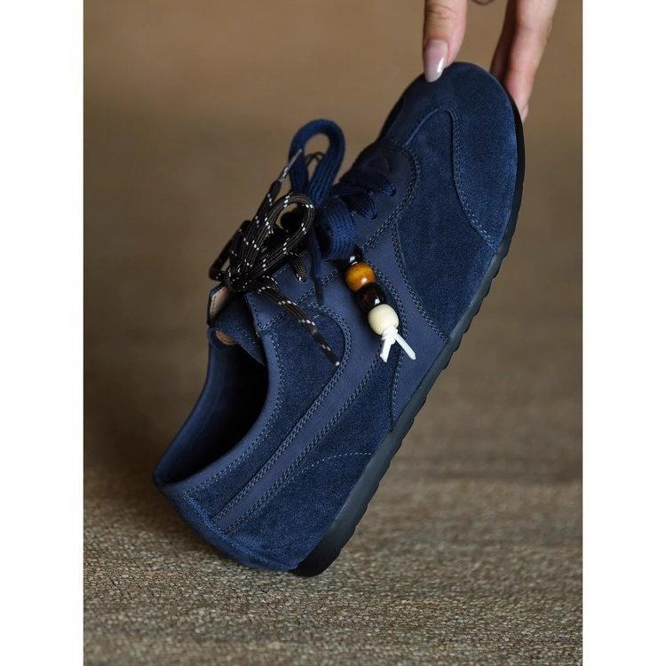 Trend matte cowhide blue Dexun shoes women's fashion casual shoes 2025 new autumn soft leather women's shoes single shoes