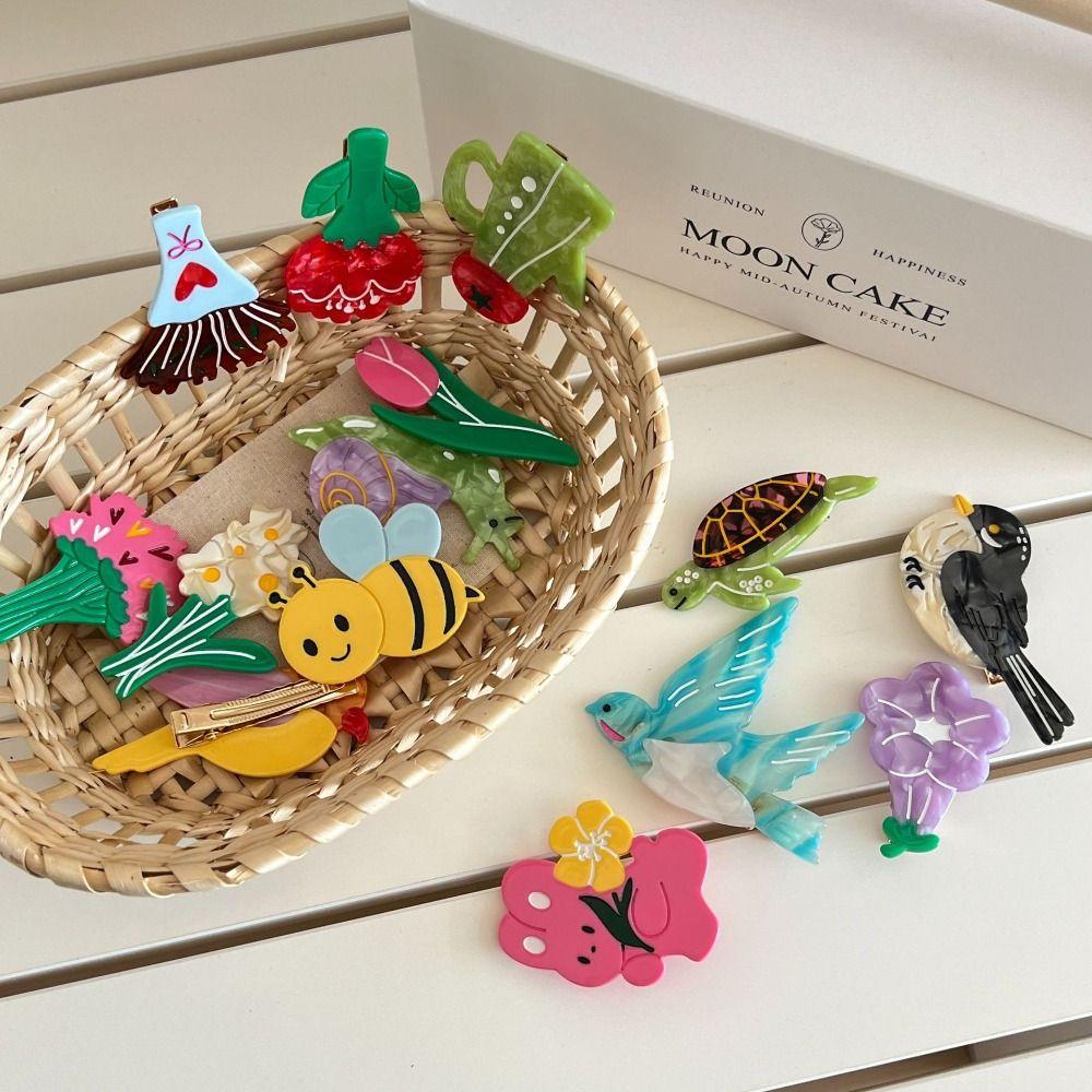 Vegetable Acetic Acid Flower Hairpin Fruit Tulip Duckbill Clip Cartoon Animals Hair Clip  Girls
