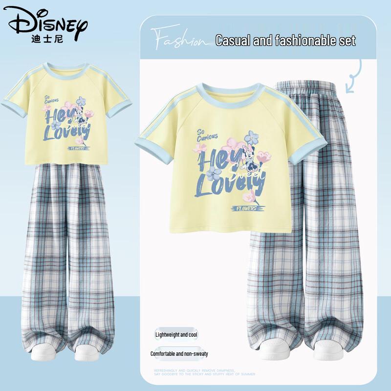 Disney Girls' Floral Summer Short Sleeve & Wide-Leg Pants Set