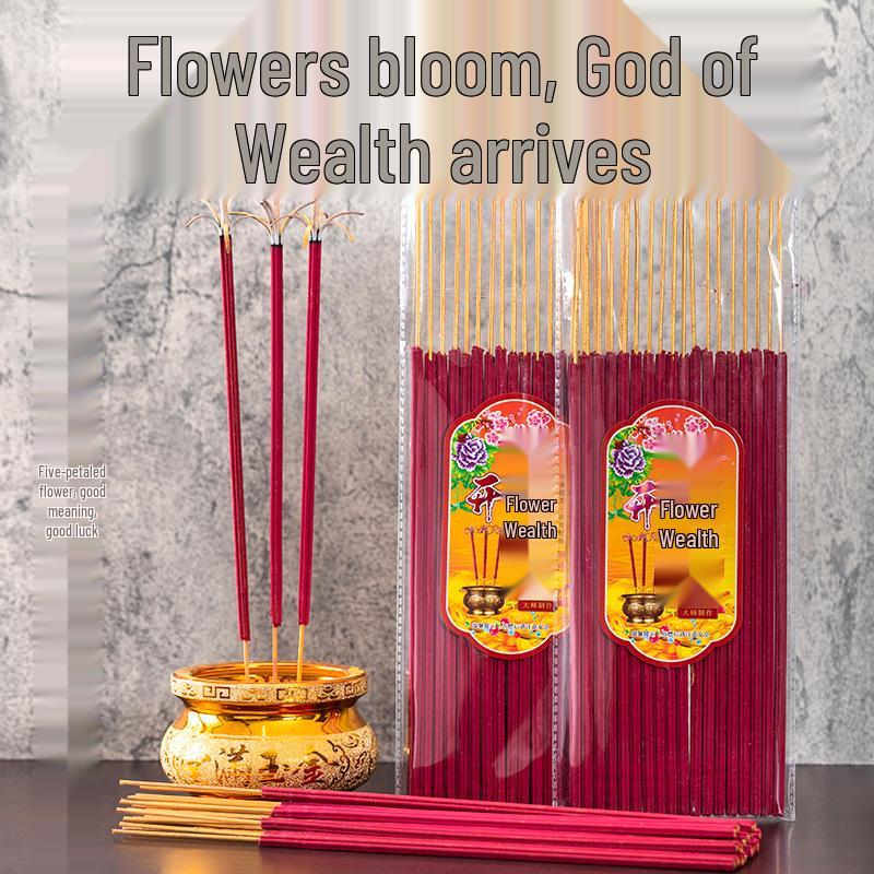 Prosperity Sandalwood Incense Sticks: Fragrant blooms for Buddha and Guanyin offerings.