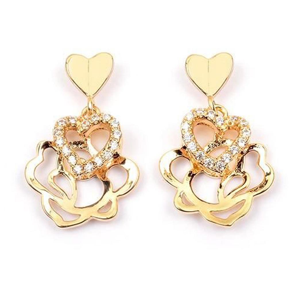 Les Trésors De Lily [M8910] - Gold Plated Earrings 'Rosa Romantica' Golden (love) - 18x12 Mm
