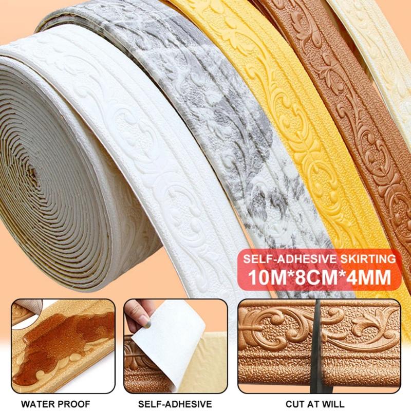 10m/Roll 3D Wall Trim Line Skirting Border Self Adhesive Waterproof Baseboard Wallpaper For Skirting Boards, Ceilings, Mirrors