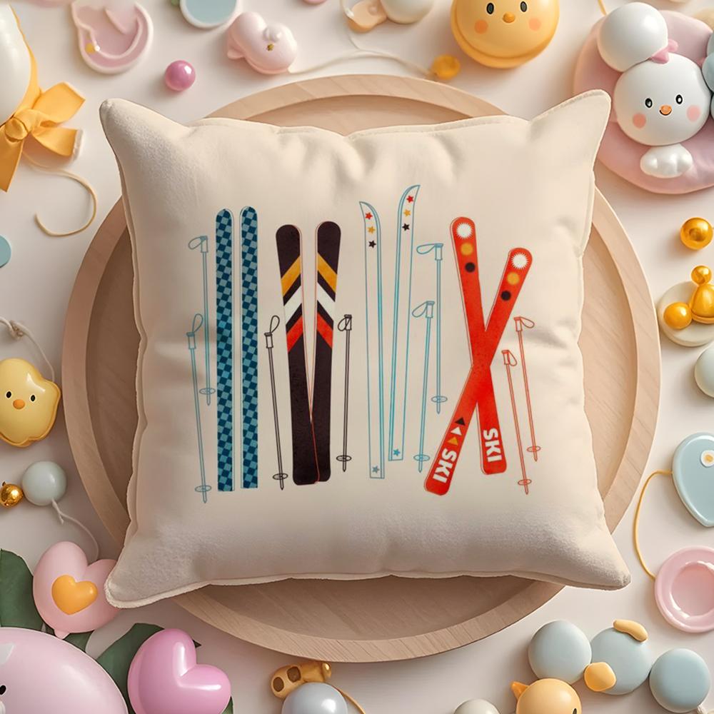 Ski Resort Prop Pillow Case Soft Plush Fabric Double-Sided Printed Cushion Cover Warm Winter Sofa Pillow Case