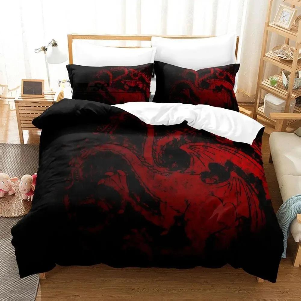 Collezione di biancheria da letto Drago di Fuoco Nero e Rosso Collezione per letto singolo, matrimoniale, queen size, king size Collezione di copripiumini per cameretta di adulti e bambini con lenzuola