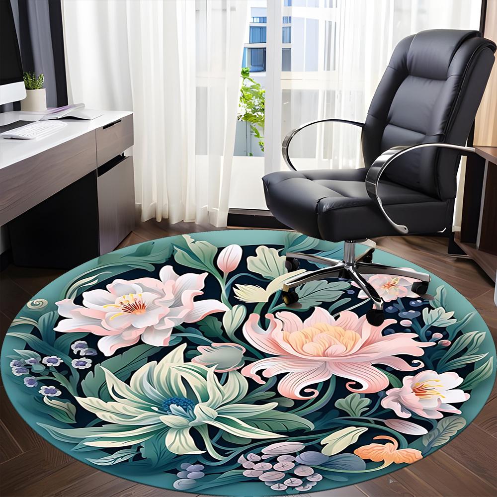 1pc Floral Garden Office Round Area Rug, Indoor Mat Suitable For Office, Under Office Chairs Bedroom Living Room Home Decor, Room Deco