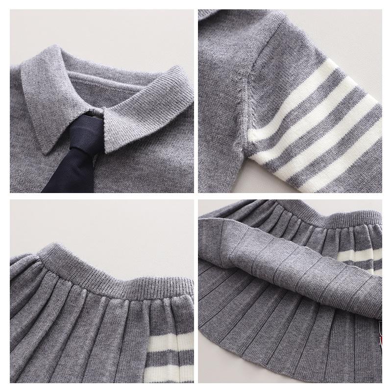 Girls' College Style Sweater Suit - Autumn/Winter 2023 Trendy Two-Piece Skirt Set