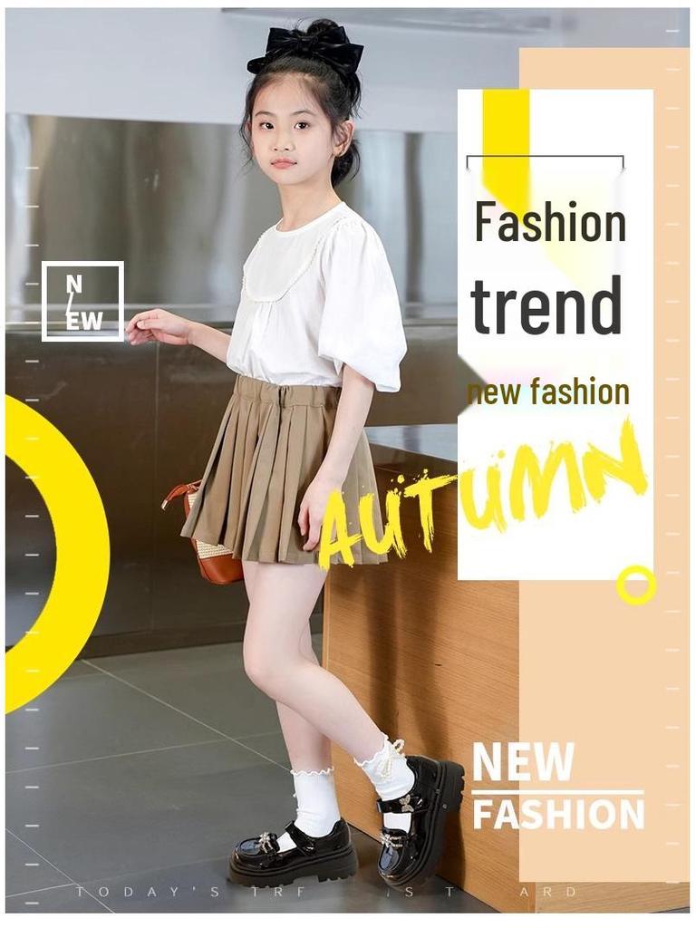 Girls' Black Leather Princess Shoes - 2025 Spring/Autumn Collection, Soft Sole, Fashionable and Stylish for Big and Little Kids