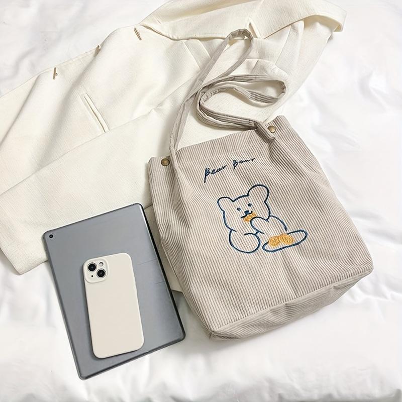 Women's Corduroy Tote Bag, Multi Purpose Fashi Shoulder Bag, Artistic Stripe Plush Handbag for Women College Student Daily Use