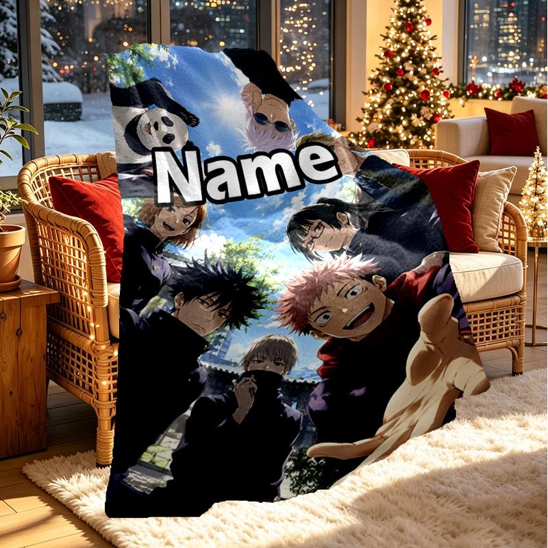 Couverture Imprimée Personnalisée au Nom Jujutsu Kaisen, Décoration Intérieure, Chambre à Coucher, Canapé, Camping, Canapé, Cadeaux pour Anniversaire Noël