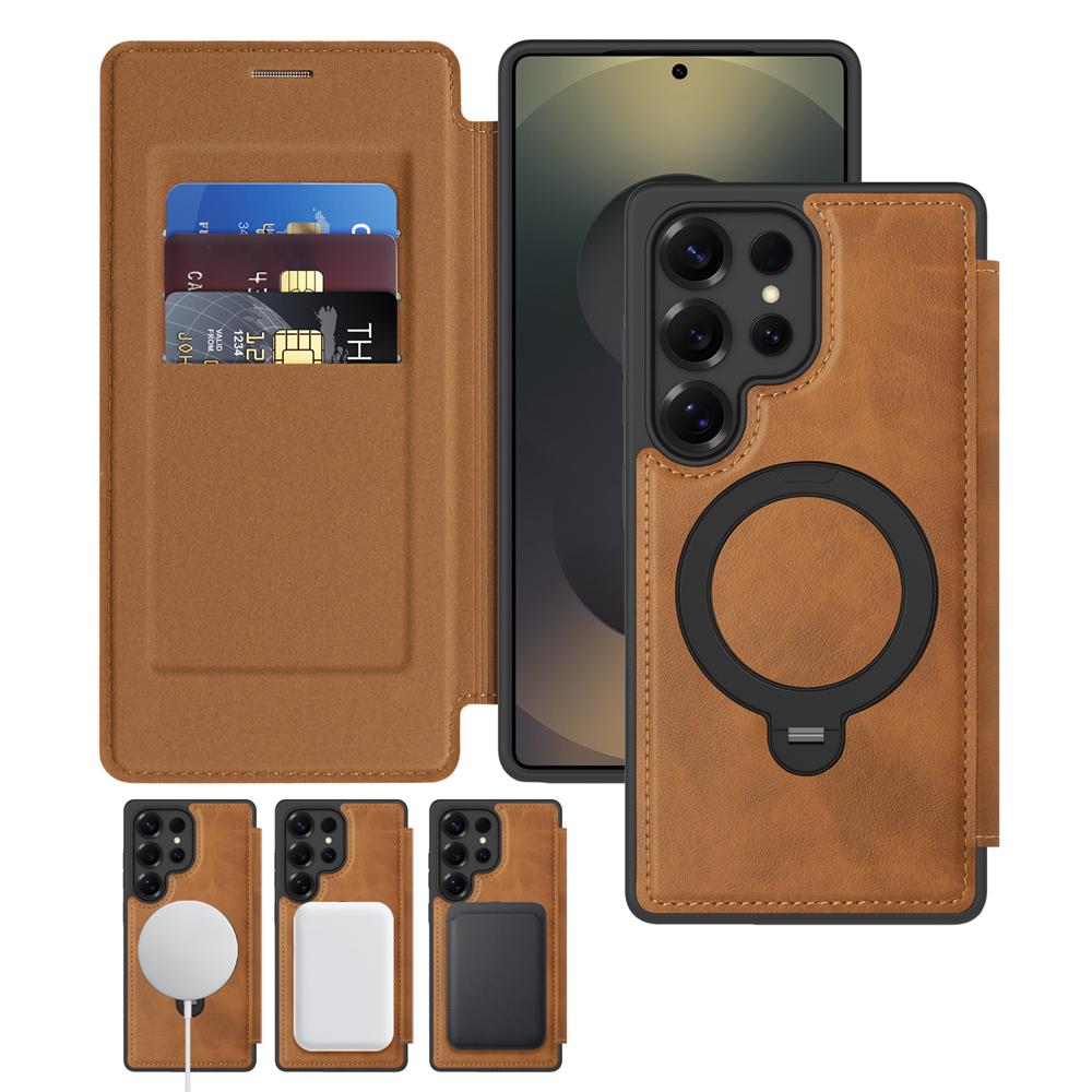 KEYSION Leather Flip Wallet Case for Samsung Galaxy S25 S26 Ultra 5G S26+ S25 FE Card Slots Magnetic 360 Ring Stand Phone Cover