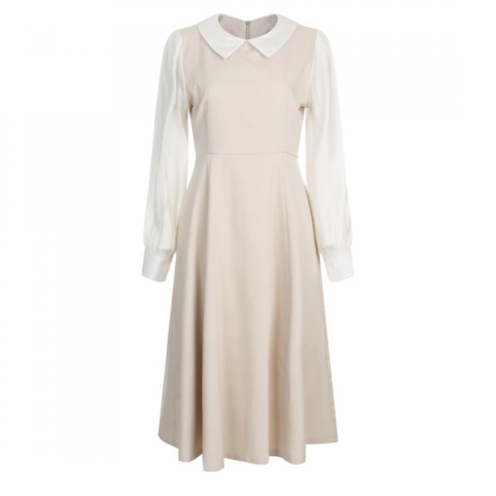 Shop Women S Collared gueSt Feminine blouSe dreSS Beige Egg Wdr 20777