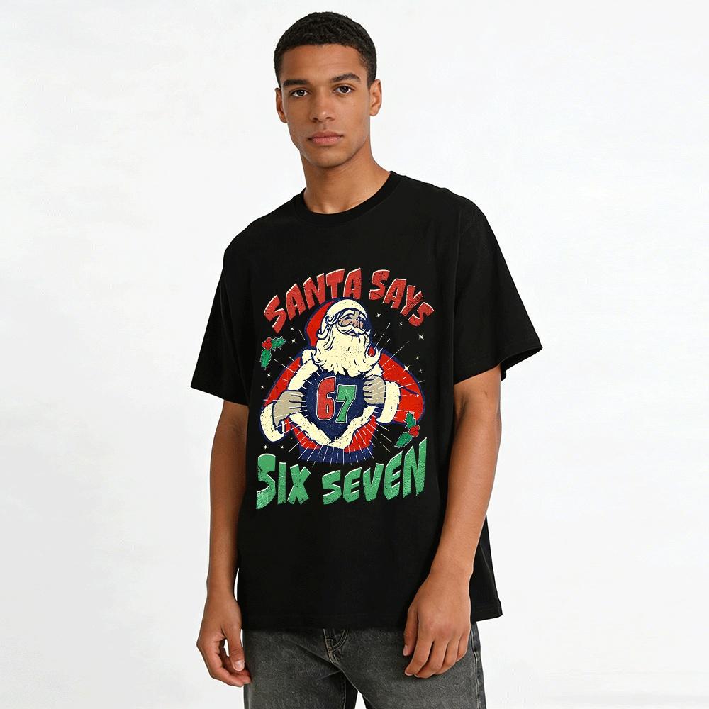 Santa Says Six Seven Retro Style Christmas Themed Casual Top Pure cotton T-shirt