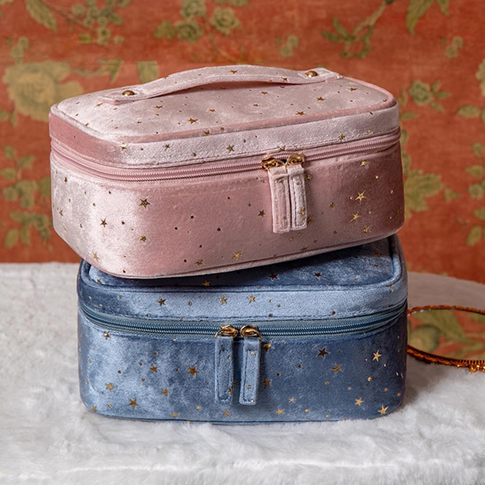 Tumecos Makeup Portable Velvet Clutch Starry Sky Cosmetic Large Stylish Makeup Pink 2 Pouch, Bag, Bag, Capacity, Bag,