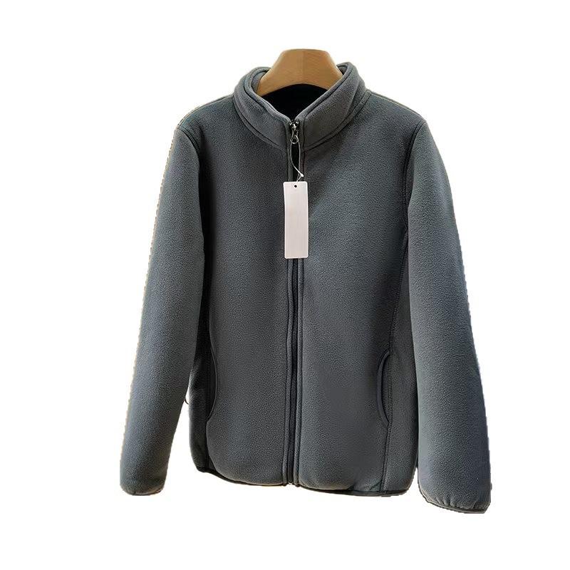 Unisex Retro Fleece Thickened Jacket with Stand Collar and Zipper - Autumn Winter Style