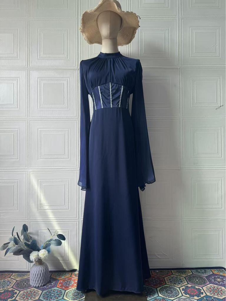 Spring Women's Elegant Flowy Long-Sleeve Dress - European American 2025 Style