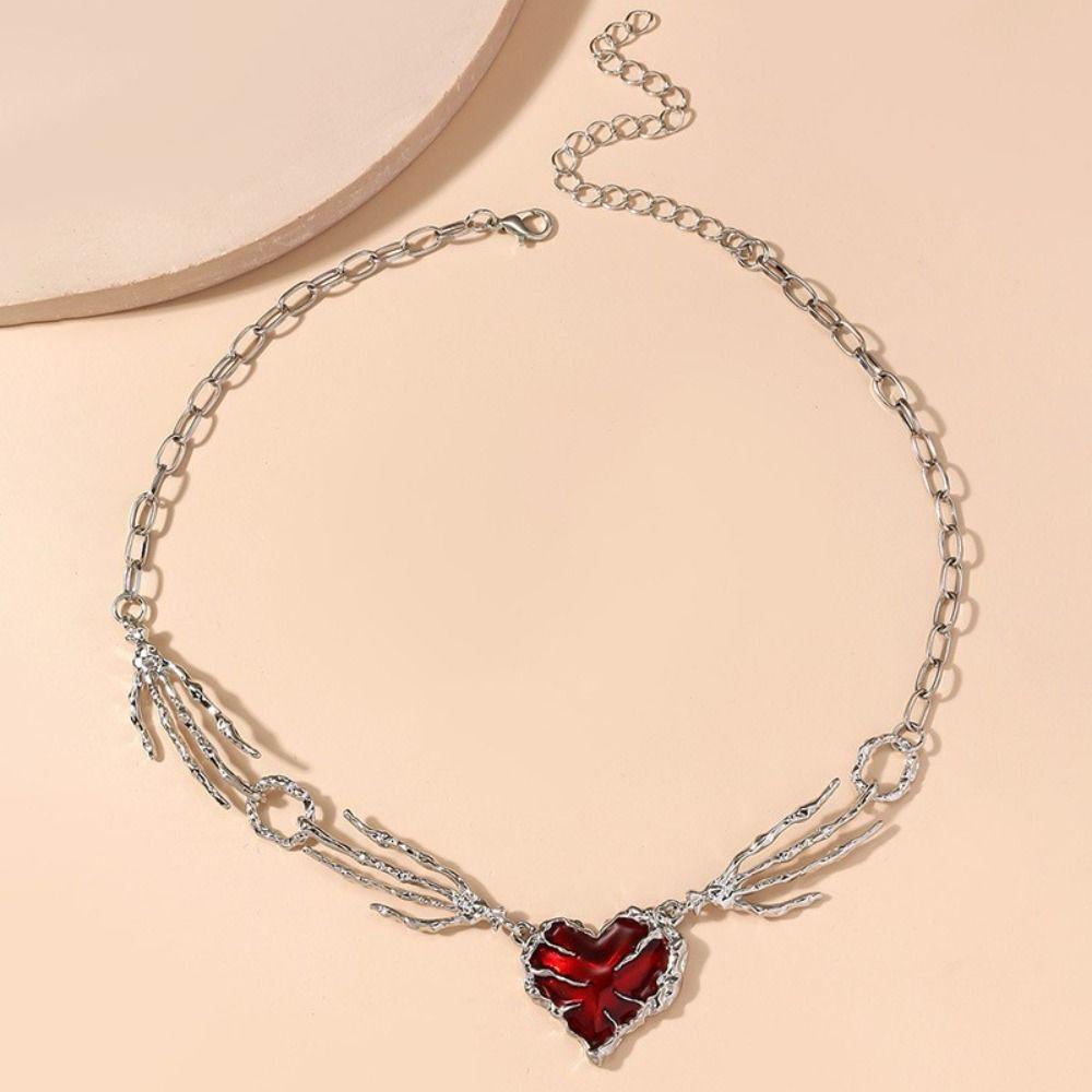 Red Heart Gothic Necklace Thorn Love Heart Necklace Creative Skull Claw Pendant Y2K Accessories