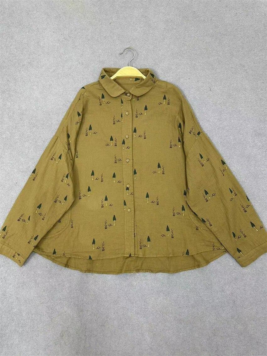 

Johnature с лацканами, хлопковая повседневная свободная рубашка с длинными рукавами, женские весенние свободные простые женские блузки с корейским принтом One Size жёлтый