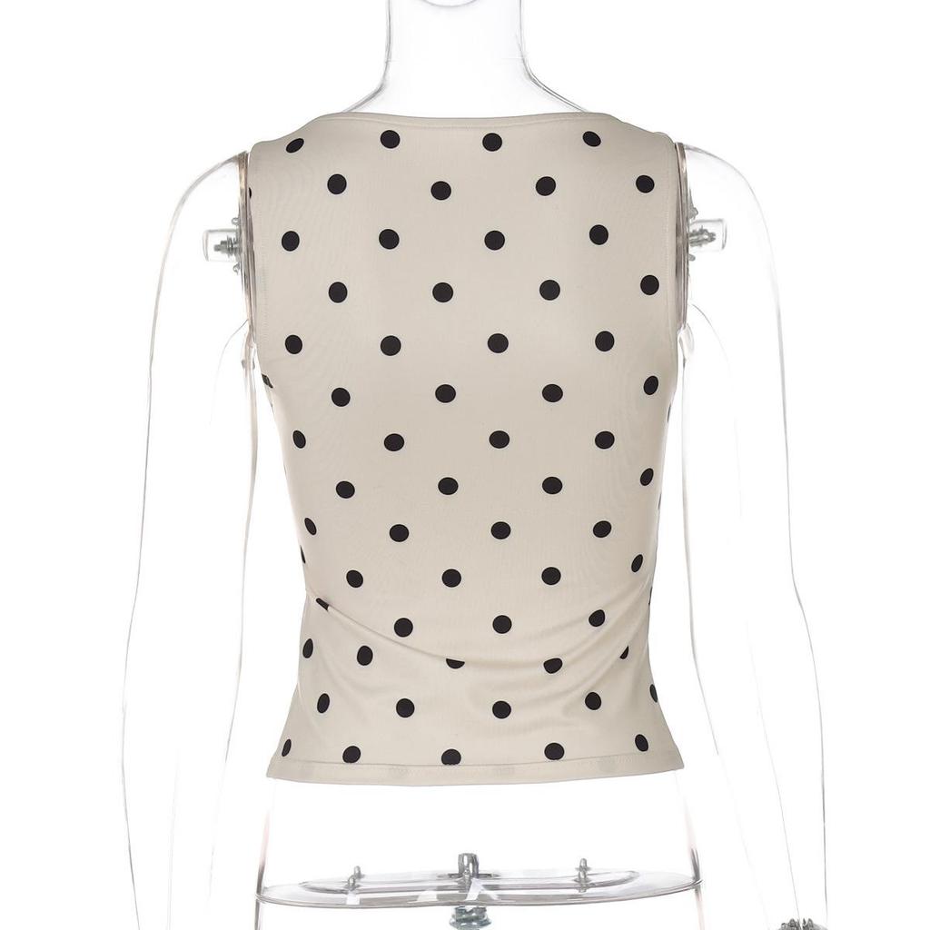 Ärmelloses, figurbetontes Top mit Polka-Dot-Muster für Damen – Sommermode 2026
